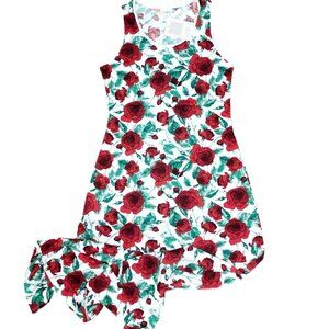 NWT M LuLaRoe Dani Dress Floral Red White Rose Sleeveless Tank Beach Pool Maxi